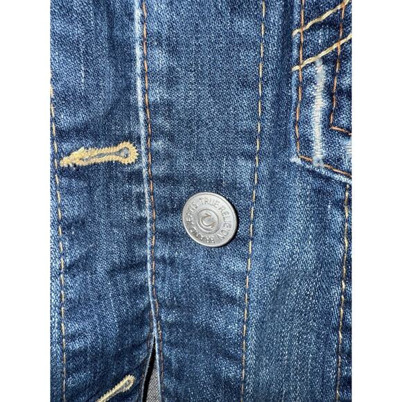 Vtg Y2K True Religion Jimmy Fitted Denim Jean Jacket Distressed Womens Size XS - Picture 5 of 13